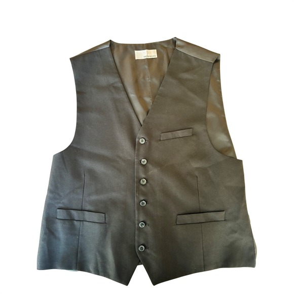 Ferrecci Other - Ferrecci Solo Mens Black Sharkskin Slim Fit Suit Vest Waistcoat Size 46 Formal